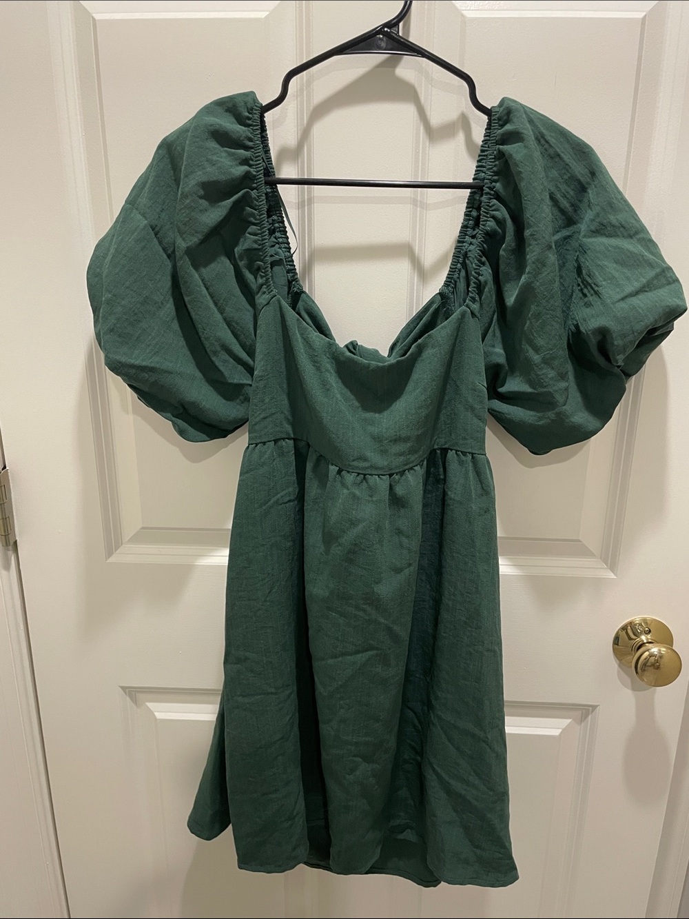 Green Puff Sleeve Square Neck Mini Dress